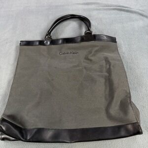 Calvin Klein Olive Green Ballistic Nylon Tote Bag Black Trim Large Carryall
